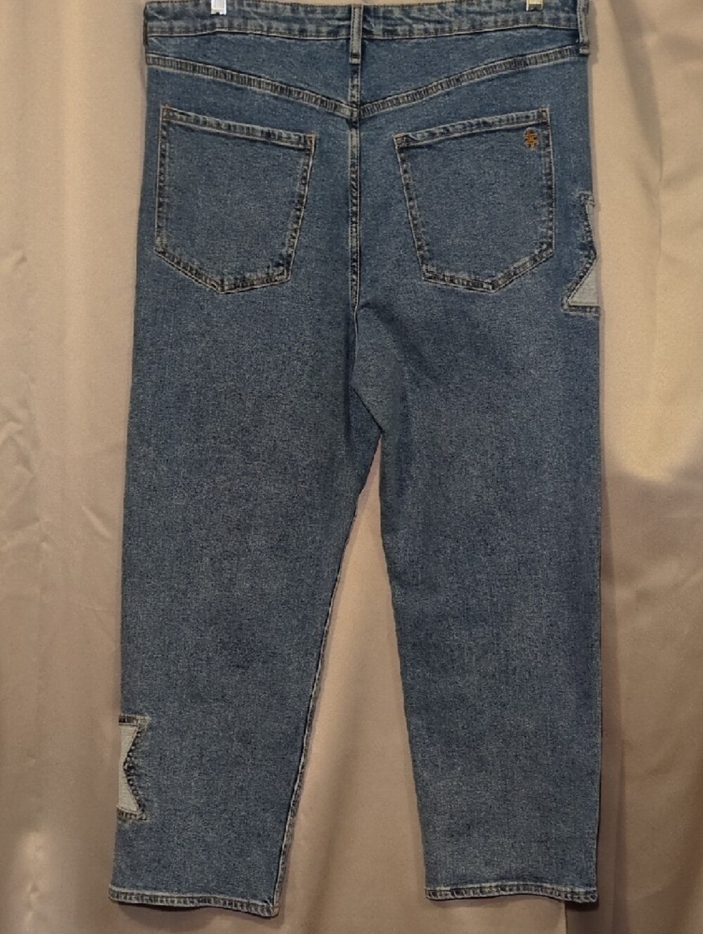 FRAYED Straight Denim Jeans with Star Patch Detail - Picture 2 of 3